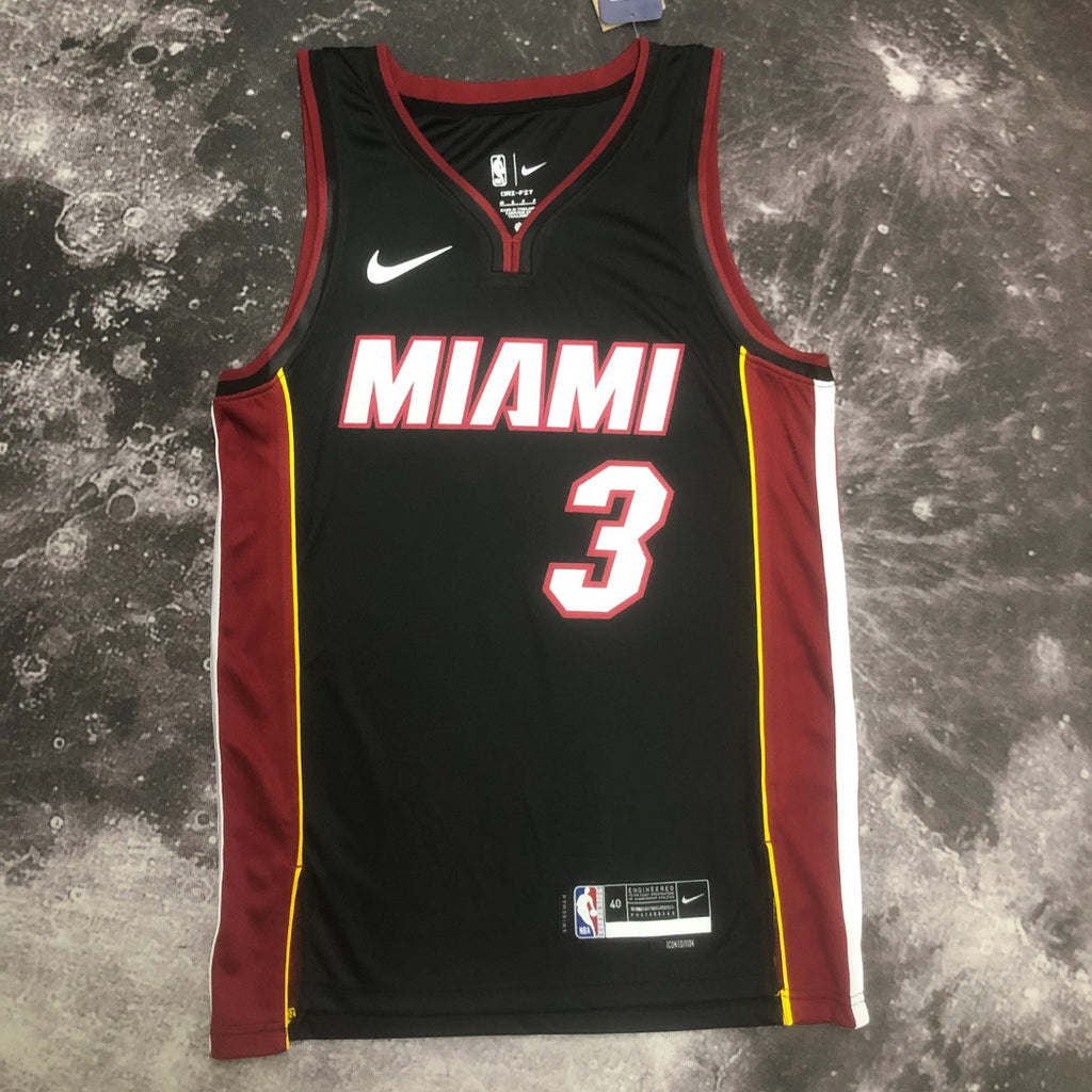 Dwyane Wade Jersey — 2023 Season NBA Miami Heat #3 SW Black V-Neck Basketball Jersey