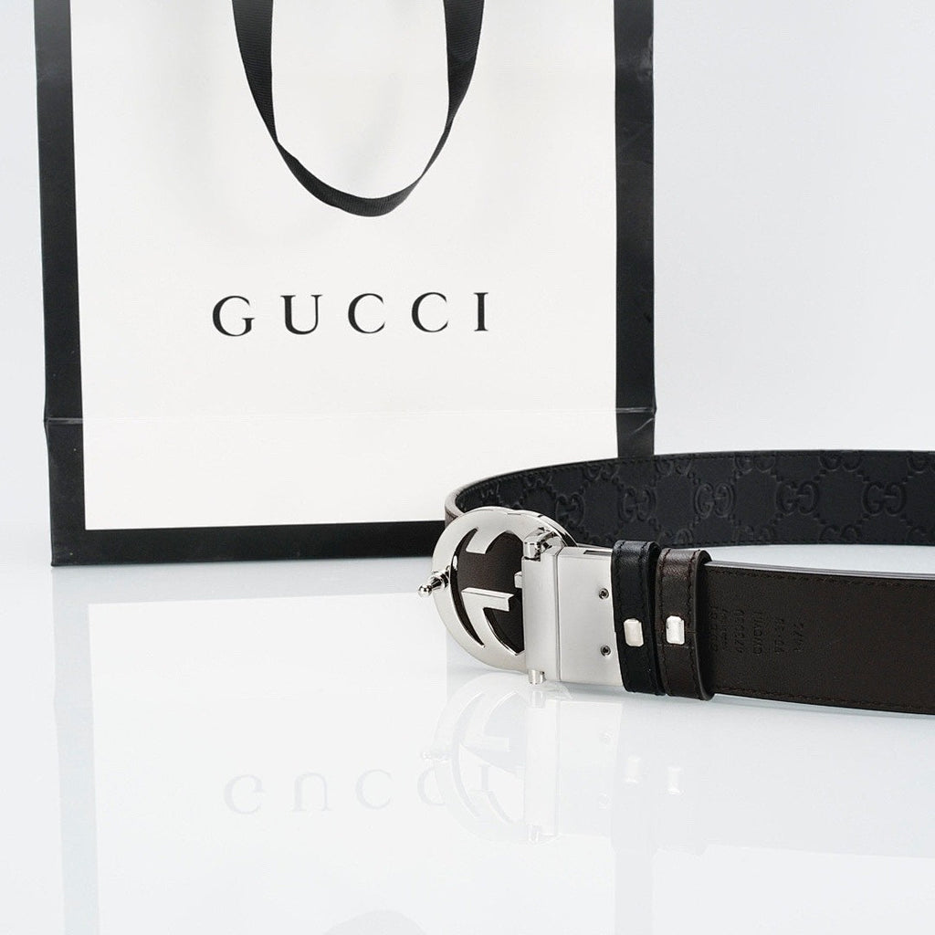 Gucci Reversible Leather Belt – Double G Silver Buckle