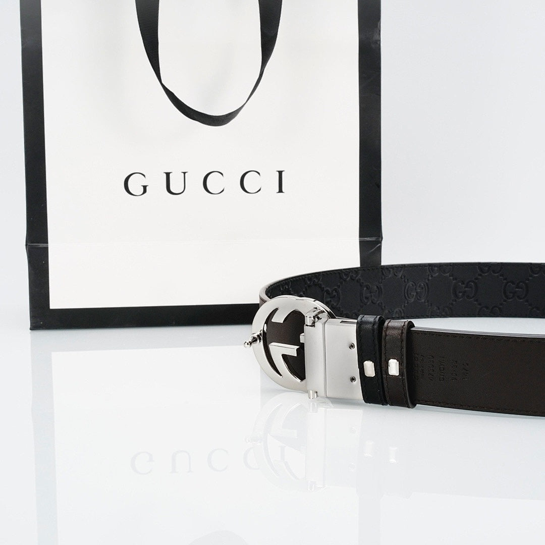 Gucci Reversible Leather Belt – Double G Silver Buckle