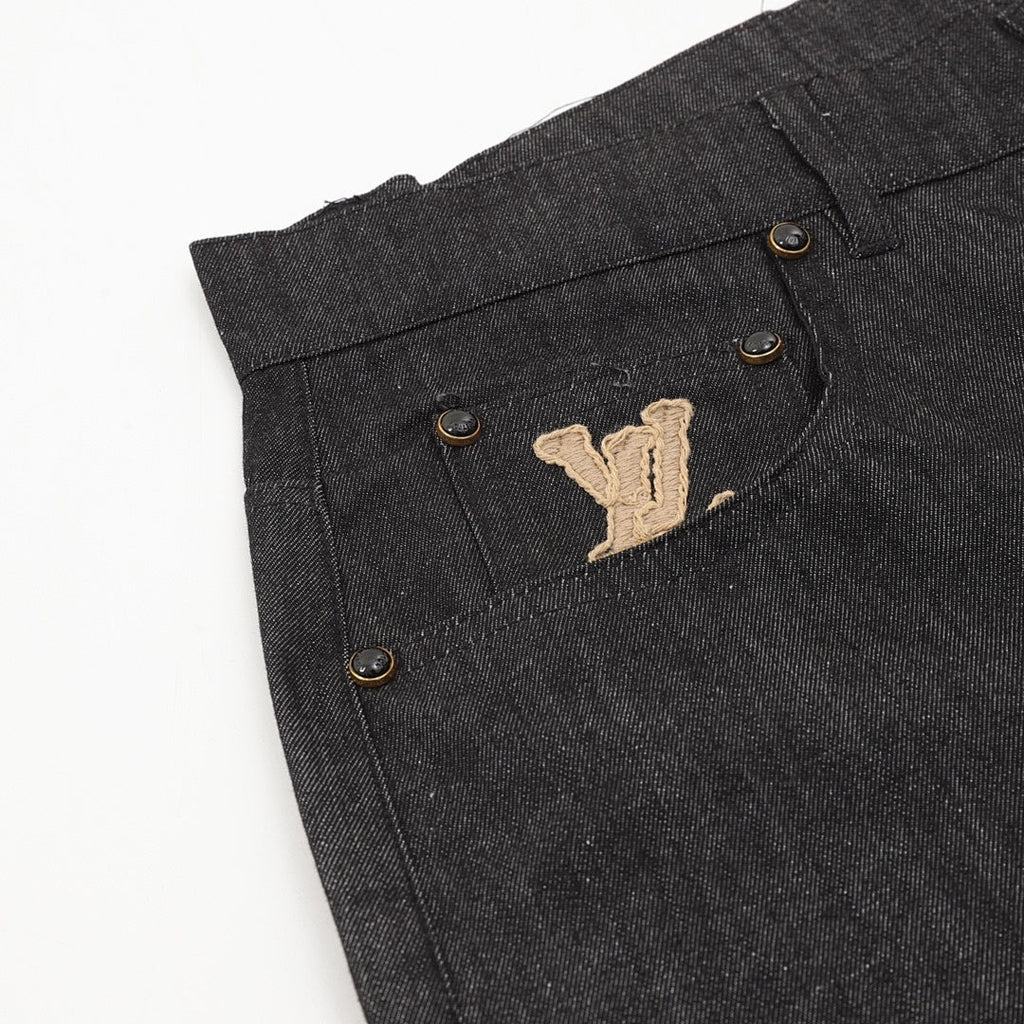 Louis Vuitton Rope Signature Letter Embroidered Denim Shorts