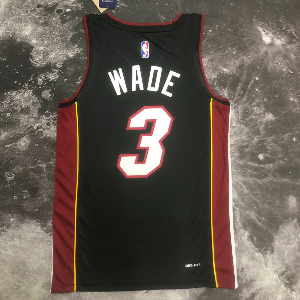 Dwyane Wade Jersey — 2023 Season NBA Miami Heat #3 SW Black V-Neck Basketball Jersey