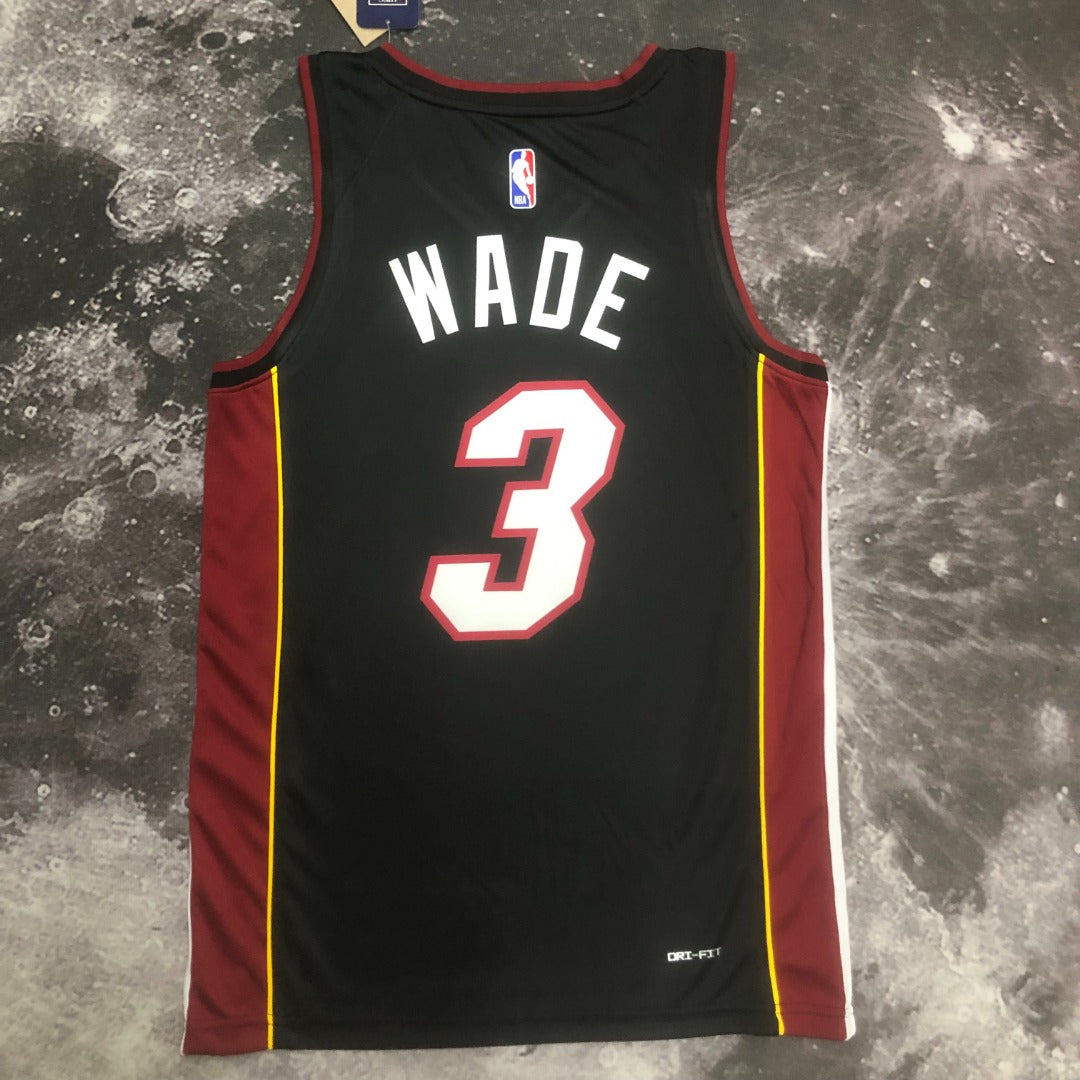 Dwyane Wade Jersey — 2023 Season NBA Miami Heat #3 SW Black V-Neck Basketball Jersey