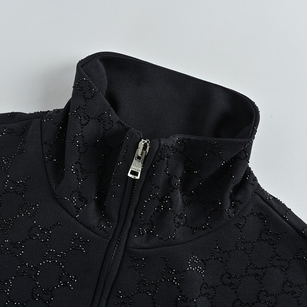 Gucci Rhinestone-Embellished Zip-Up Turtleneck Jacket