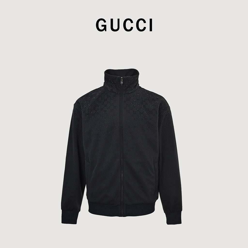 Gucci Rhinestone-Embellished Zip-Up Turtleneck Jacket