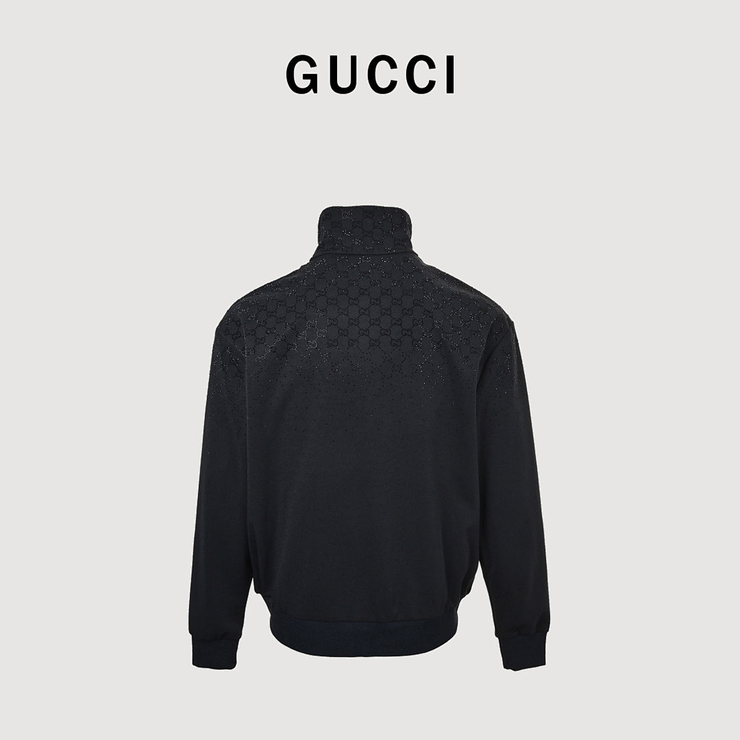 Gucci Rhinestone-Embellished Zip-Up Turtleneck Jacket