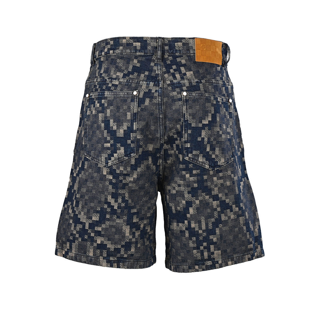 Louis Vuitton Snake-Print Mosaic Denim Shorts