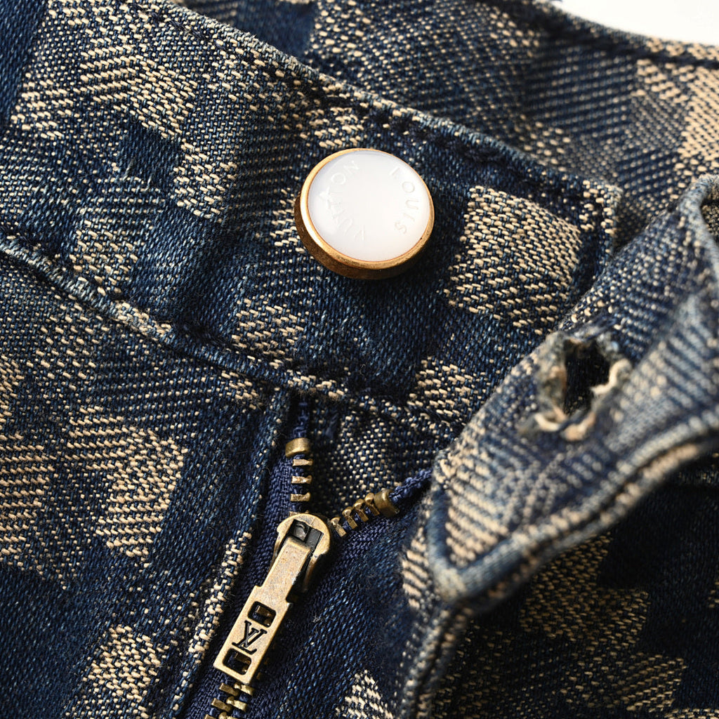 Louis Vuitton Snake-Print Mosaic Denim Shorts