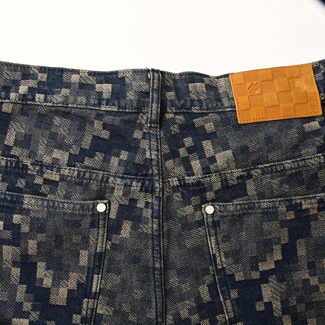 Louis Vuitton Snake-Print Mosaic Denim Shorts