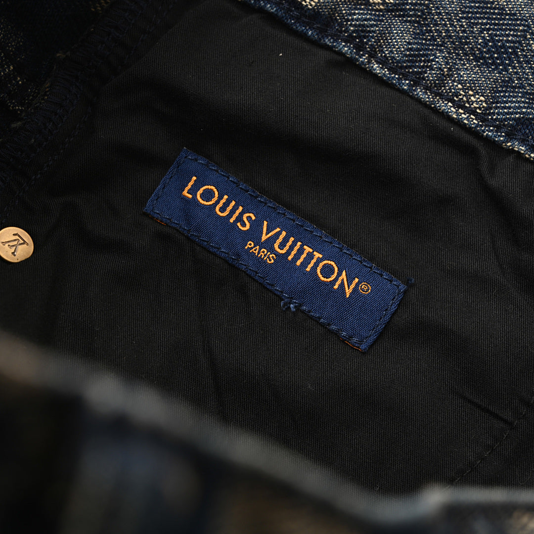 Louis Vuitton Snake-Print Mosaic Denim Shorts