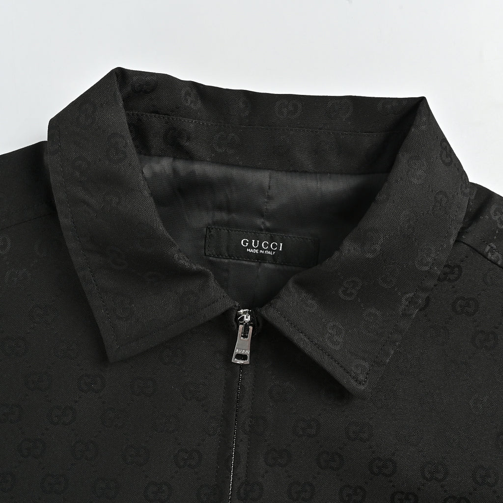 Gucci All-Over GG Jacquard Zip-Front Jacket with Fold-Over Collar