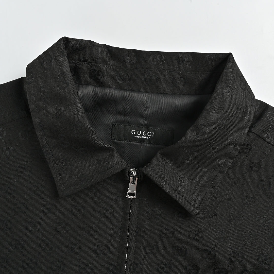 Gucci All-Over GG Jacquard Zip-Front Jacket with Fold-Over Collar