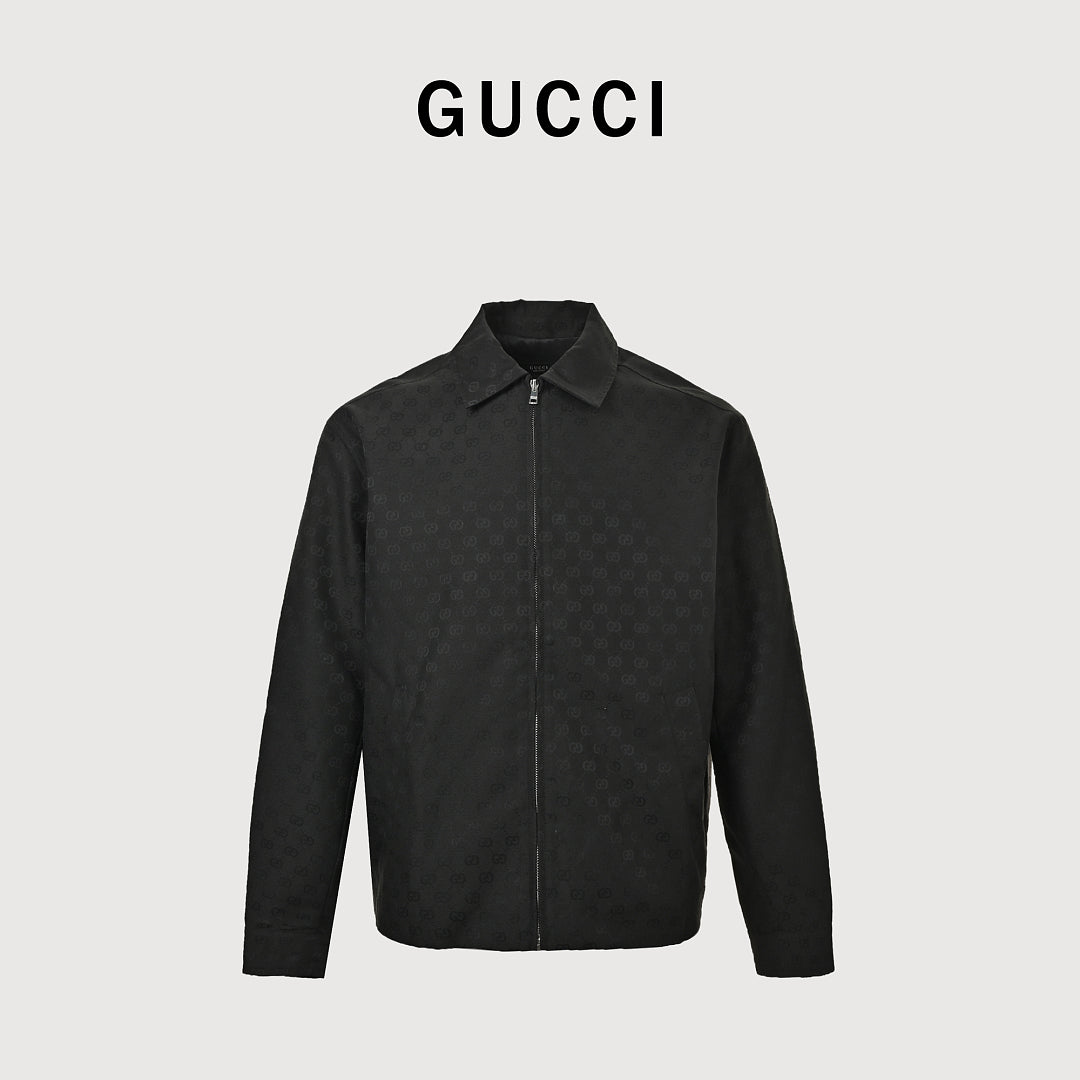 Gucci All-Over GG Jacquard Zip-Front Jacket with Fold-Over Collar