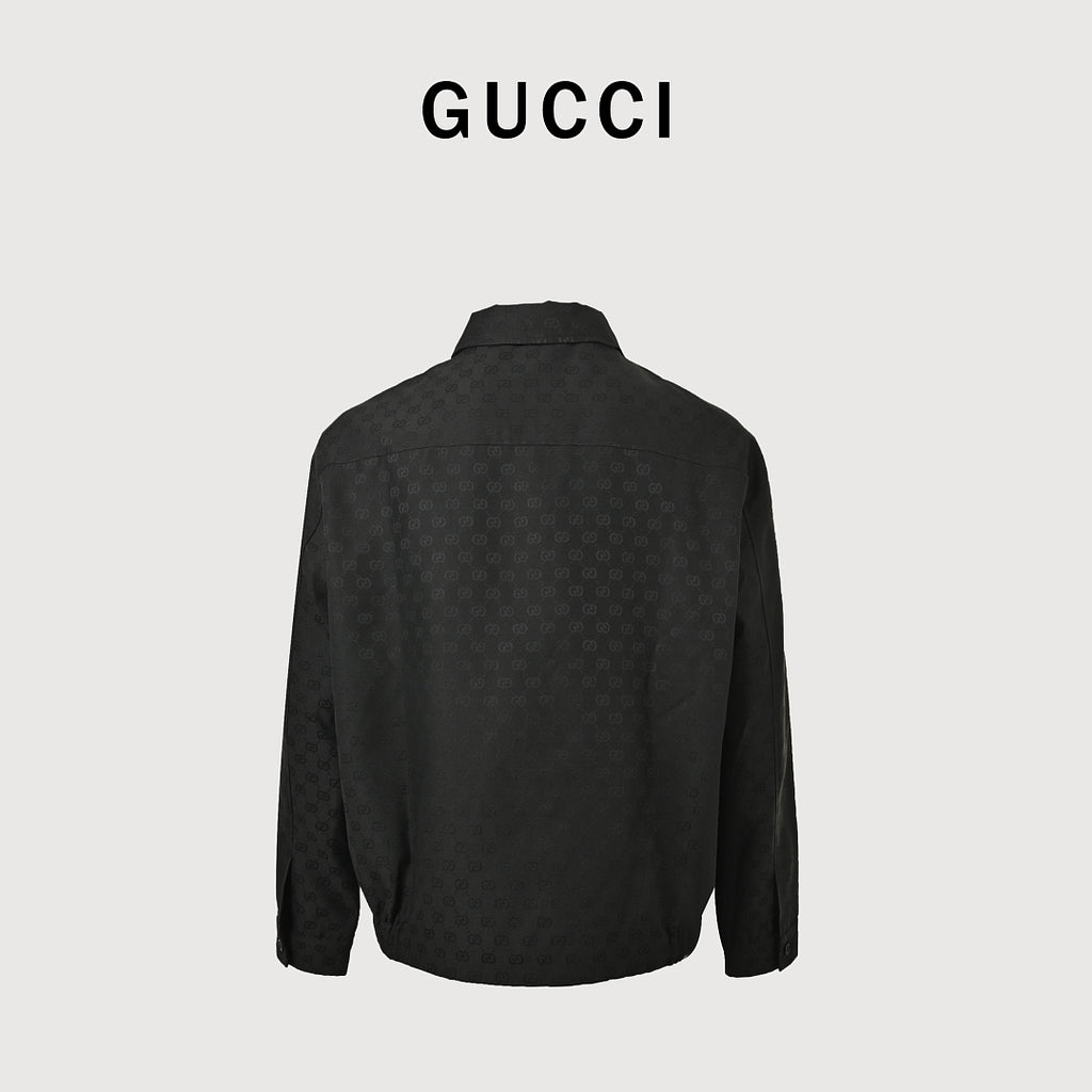Gucci All-Over GG Jacquard Zip-Front Jacket with Fold-Over Collar
