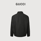 Gucci All-Over GG Jacquard Zip-Front Jacket with Fold-Over Collar