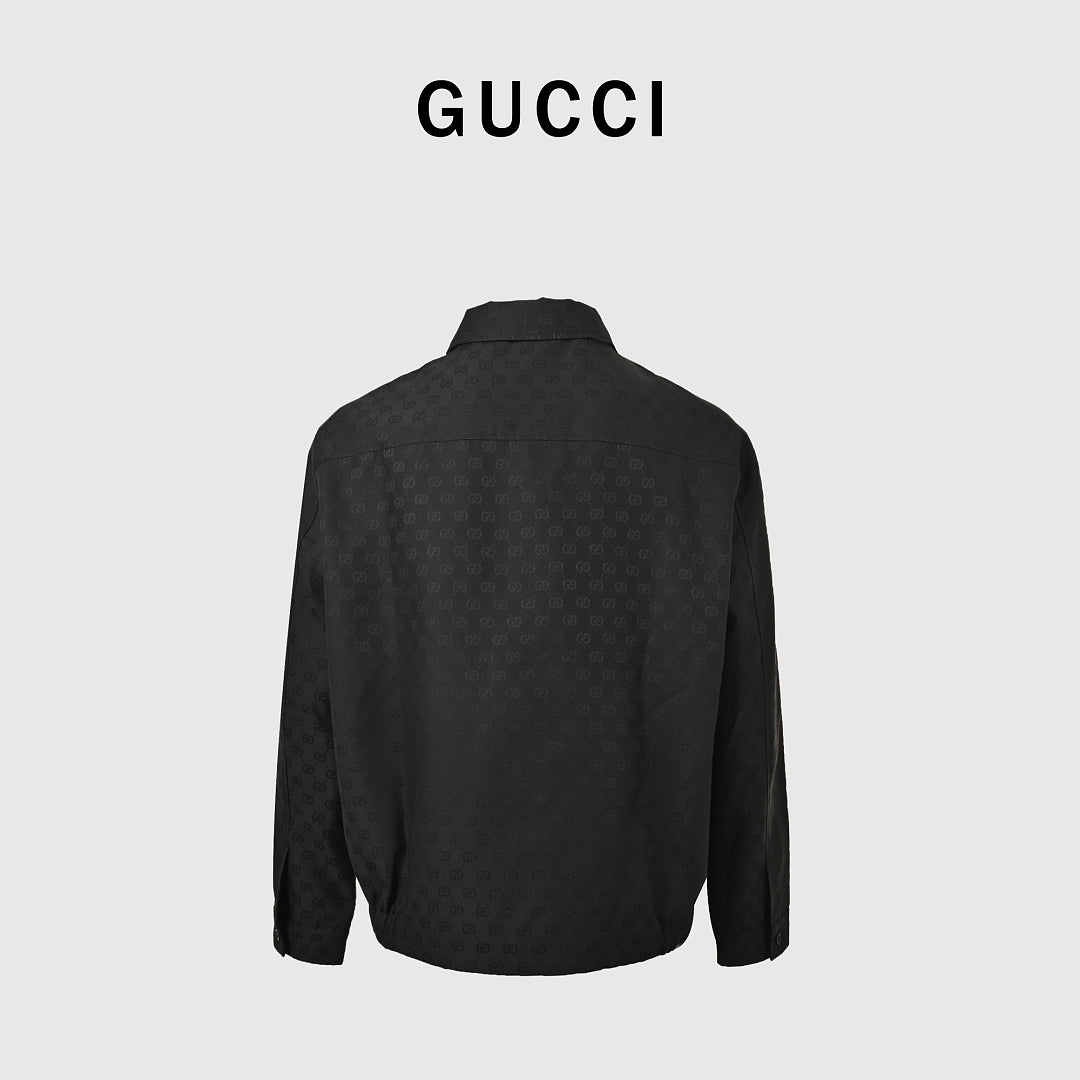 Gucci All-Over GG Jacquard Zip-Front Jacket with Fold-Over Collar