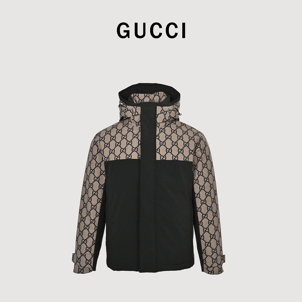 Gucci GG Monogram Hooded Zip Jacket – Beige & Black