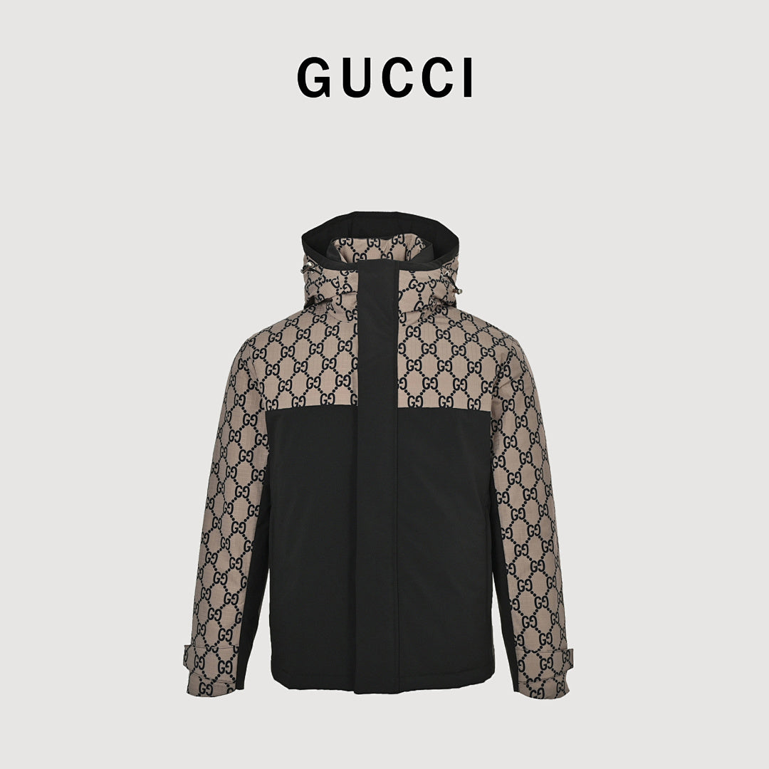 Gucci GG Monogram Hooded Zip Jacket – Beige & Black