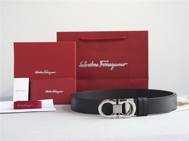Salvatore Ferragamo Classic Leather Belt – Iconic Gancini Silver Buckle