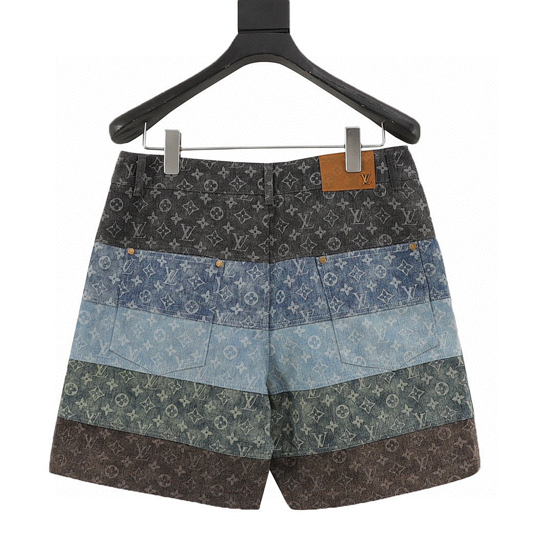 Louis Vuitton All-Over Print Paneled Denim Shorts