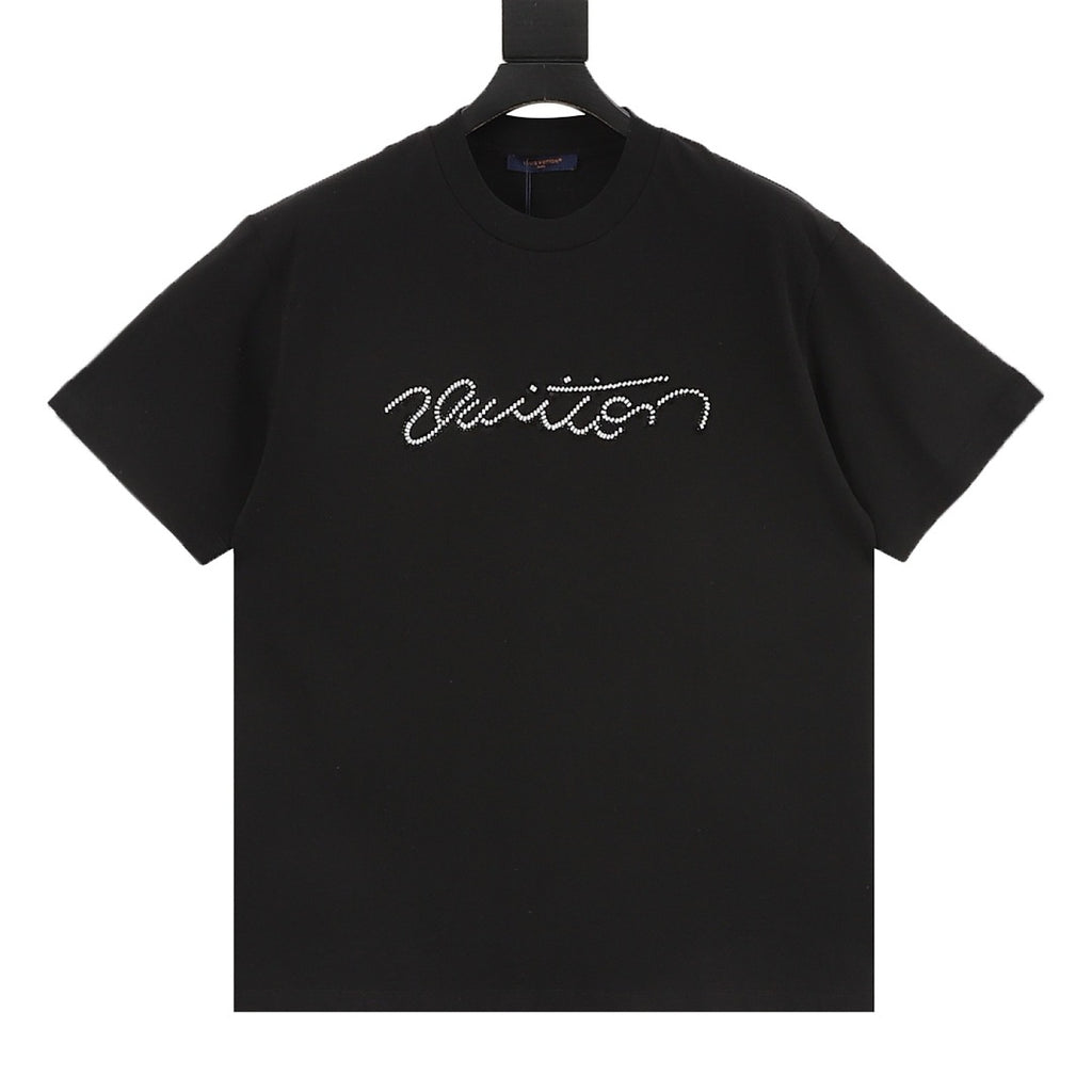 Louis Vuitton Short-Sleeve T-Shirt with Handwritten Rhinestone Signature