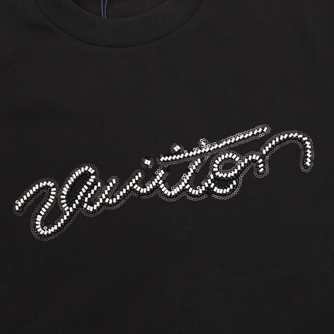 Louis Vuitton Short-Sleeve T-Shirt with Handwritten Rhinestone Signature
