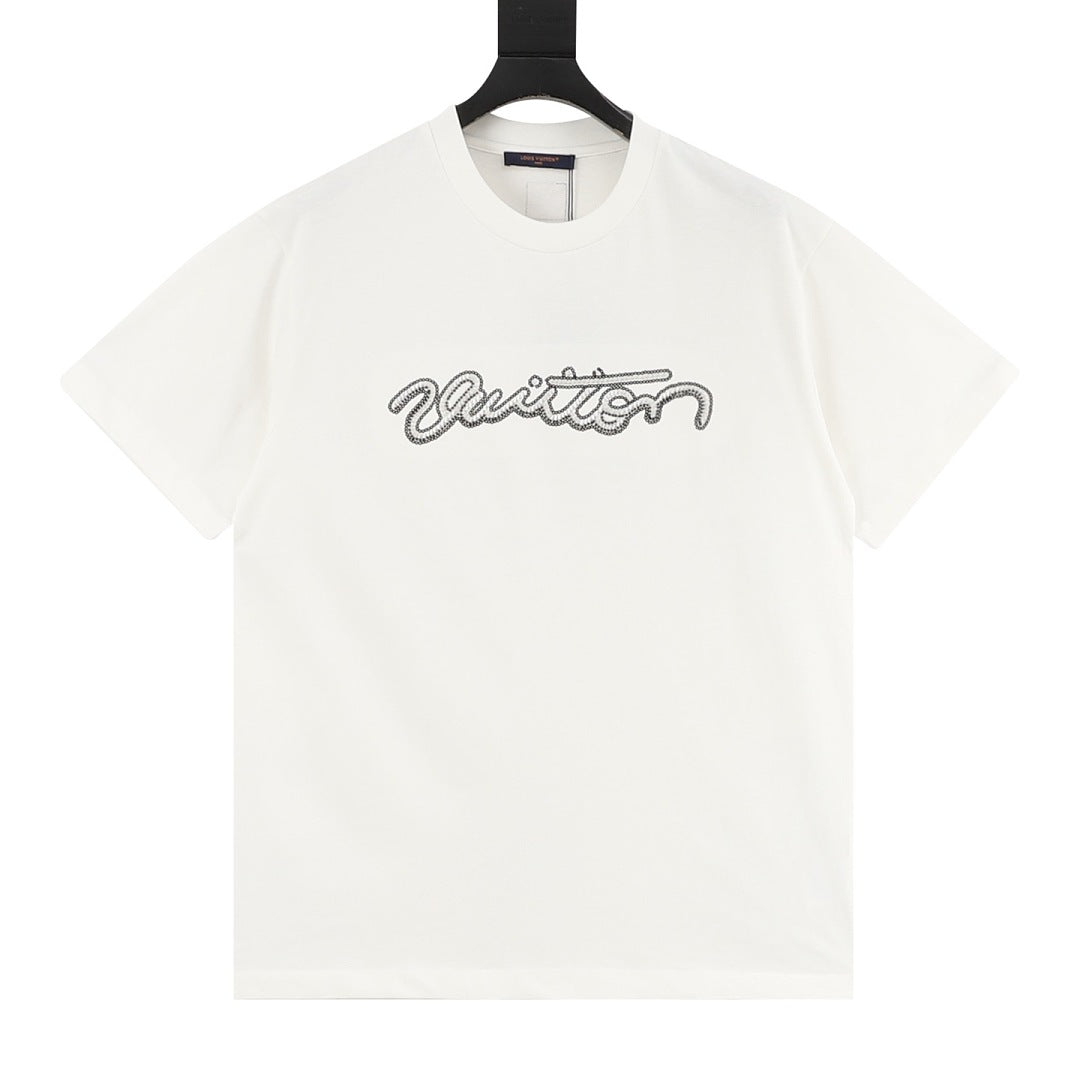 Louis Vuitton Short-Sleeve T-Shirt with Handwritten Rhinestone Signature