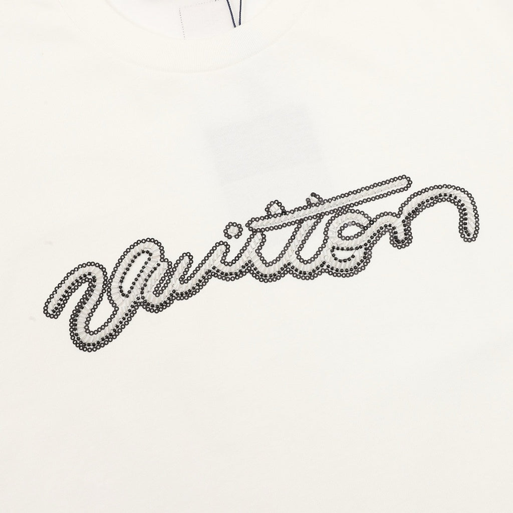 Louis Vuitton Short-Sleeve T-Shirt with Handwritten Rhinestone Signature
