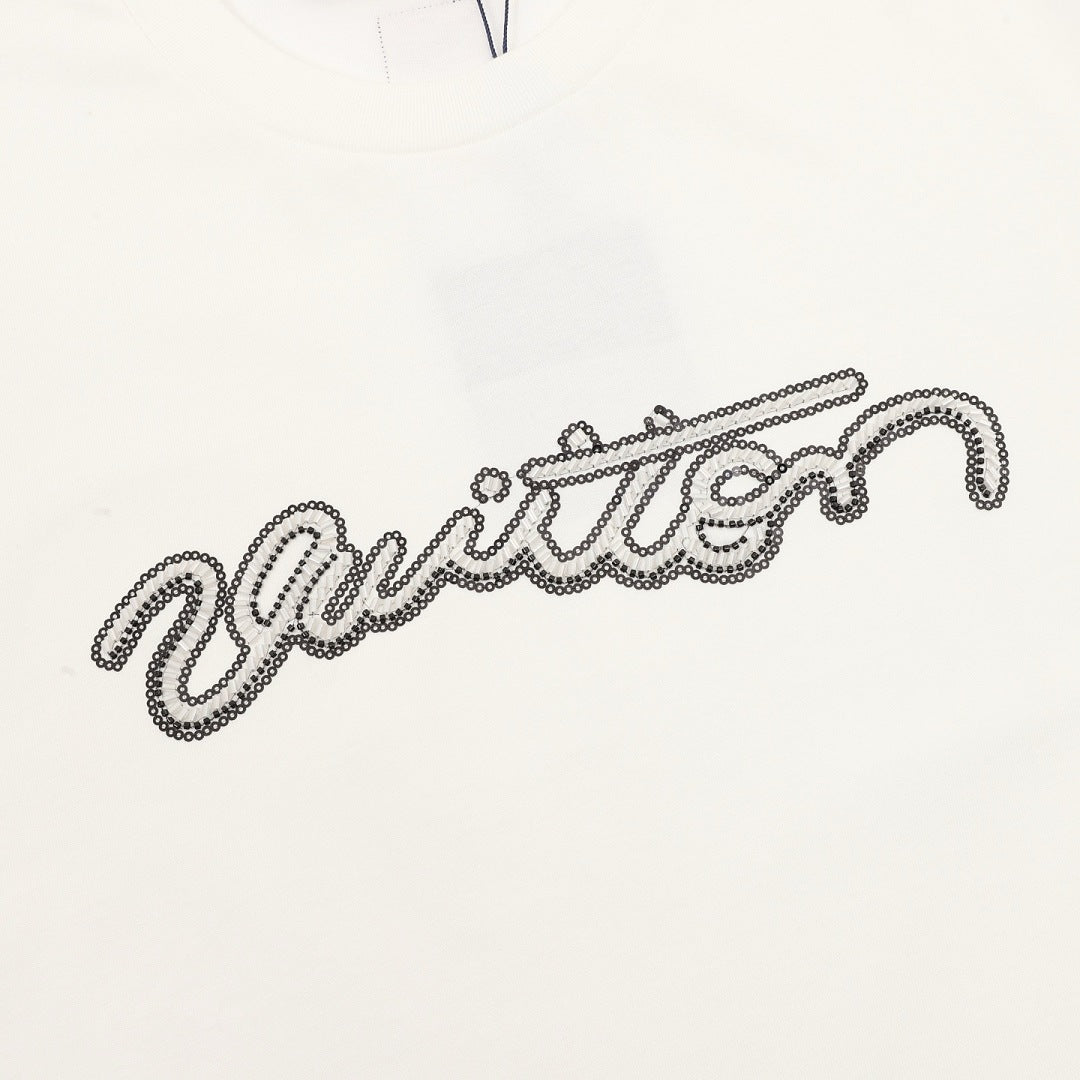 Louis Vuitton Short-Sleeve T-Shirt with Handwritten Rhinestone Signature
