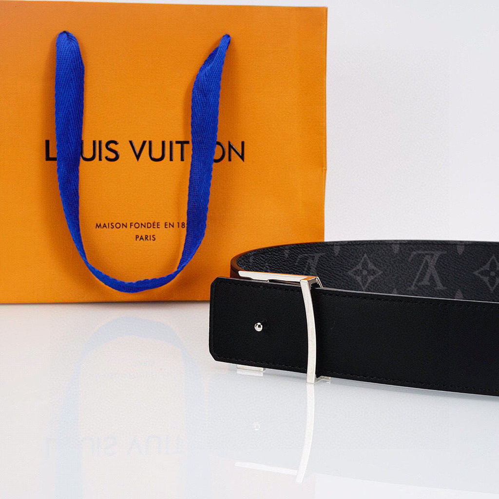Louis Vuitton Black Monogram Belt – LV Initiales Silver Buckle