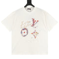 Louis Vuitton Short-Sleeve T-Shirt featuring Oil Painting Splatter, Handwritten Signature, and Embossed Relief Details.