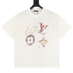 Louis Vuitton Short-Sleeve T-Shirt featuring Oil Painting Splatter, Handwritten Signature, and Embossed Relief Details.