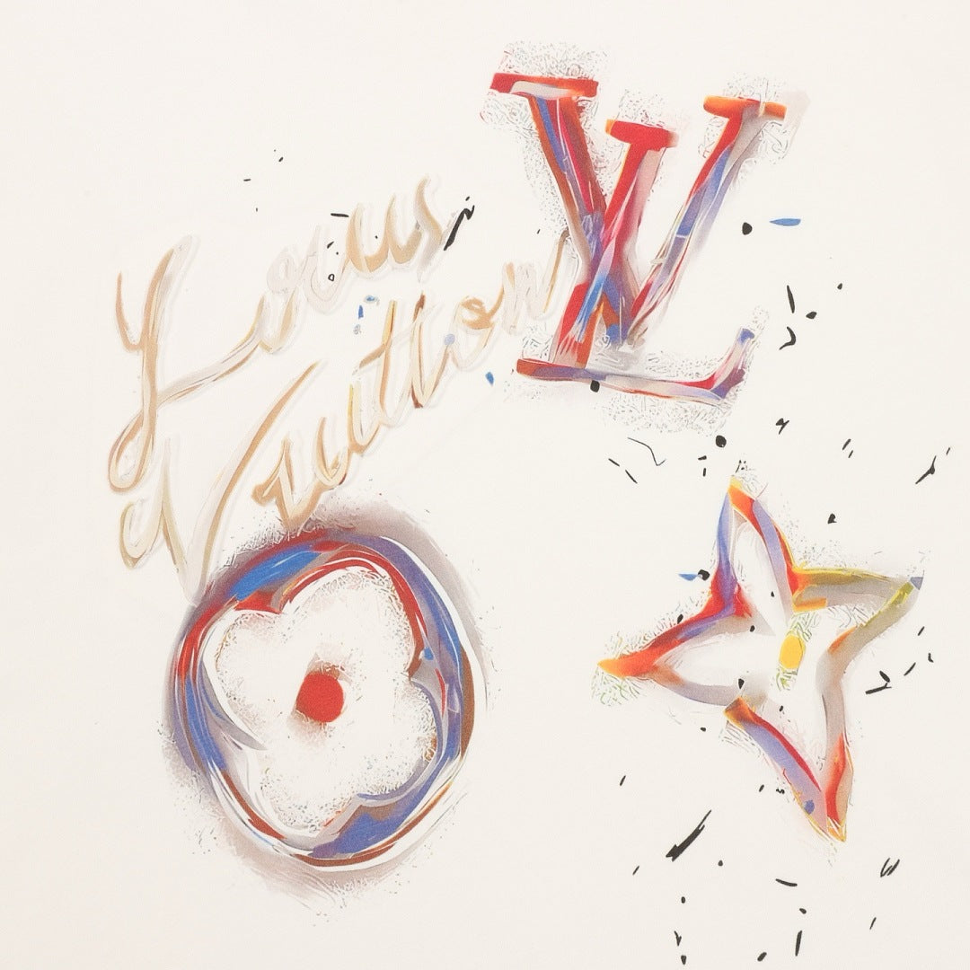 Louis Vuitton Short-Sleeve T-Shirt featuring Oil Painting Splatter, Handwritten Signature, and Embossed Relief Details.