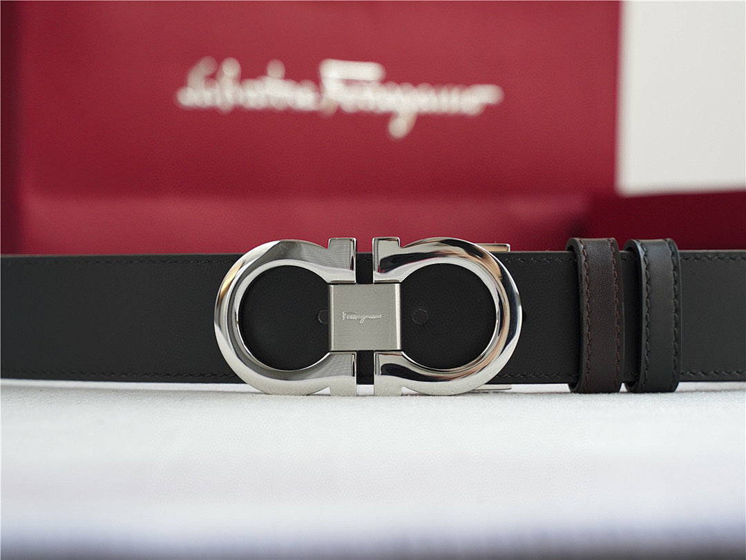 Salvatore Ferragamo Classic Leather Belt – Iconic Gancini Silver Buckle