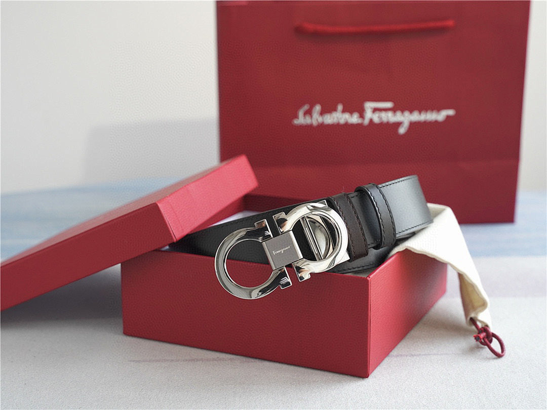 Salvatore Ferragamo Classic Leather Belt – Iconic Gancini Silver Buckle