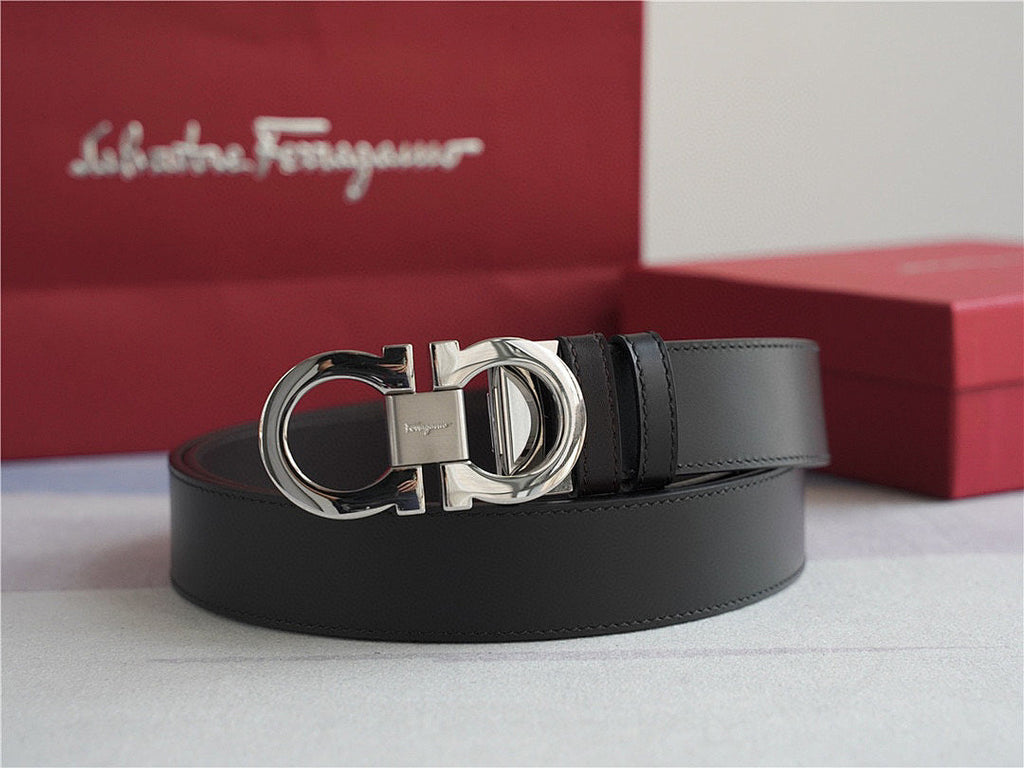 Salvatore Ferragamo Classic Leather Belt – Iconic Gancini Silver Buckle