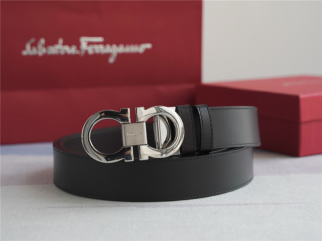 Salvatore Ferragamo Classic Leather Belt – Iconic Gancini Silver Buckle