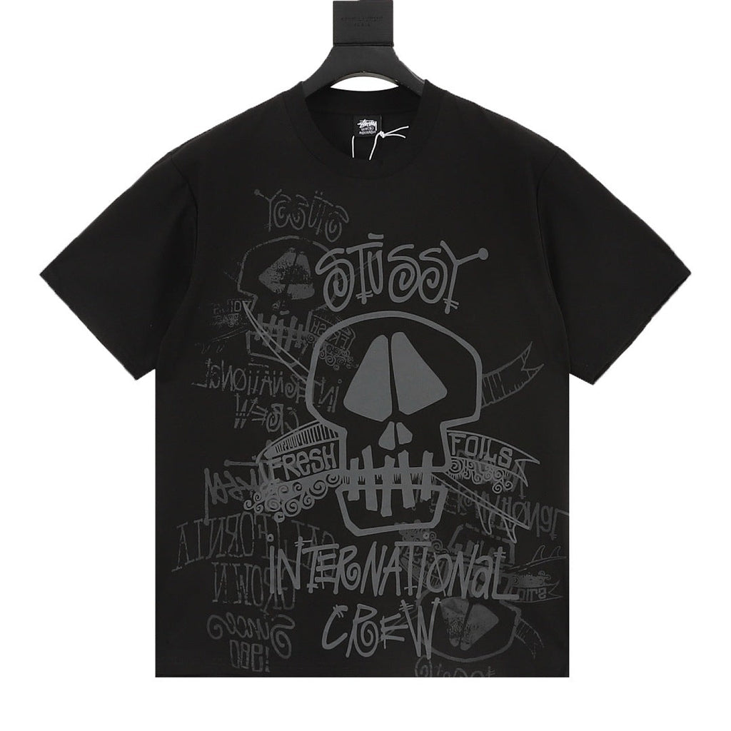 Stussy Loose-Fit All-Over Skull Print T-Shirt