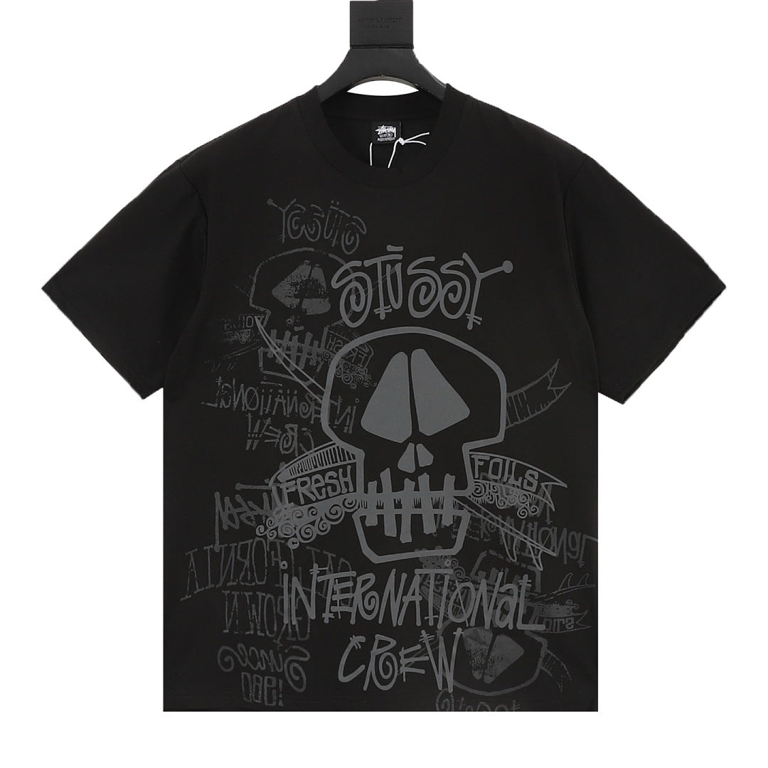 Stussy Loose-Fit All-Over Skull Print T-Shirt