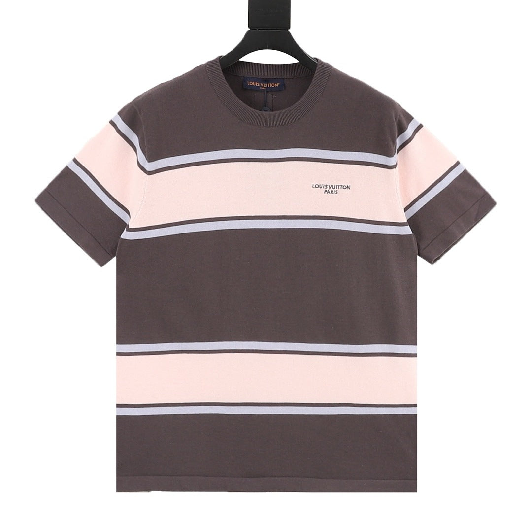 Louis Vuitton Short-Sleeved Knit Top with Color-Block Striped Panels