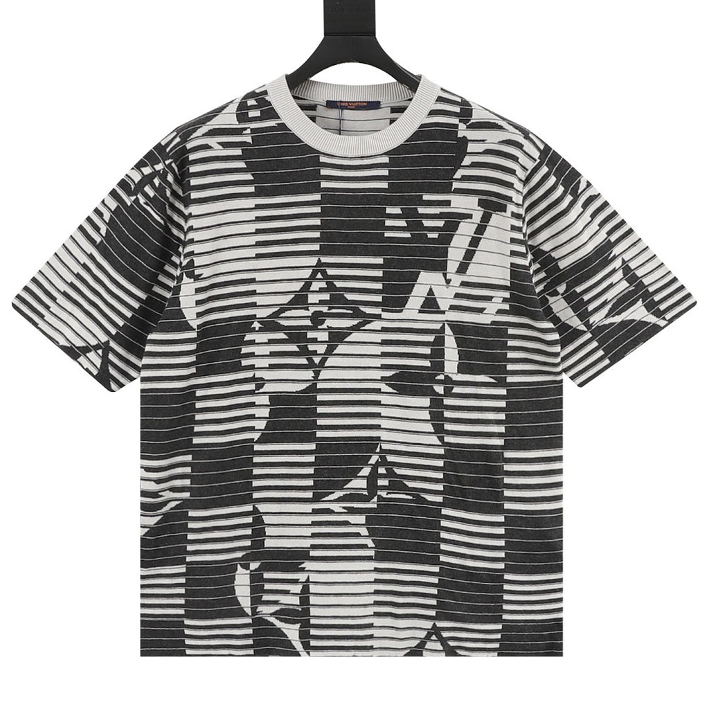 Louis Vuitton Striped Monogram Jacquard Knit Short-Sleeve Top