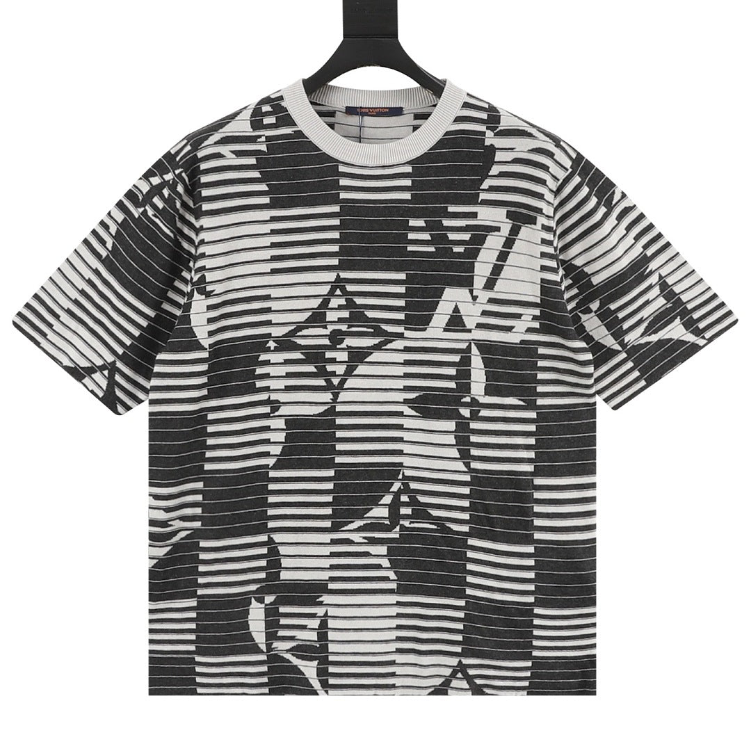 Louis Vuitton Striped Monogram Jacquard Knit Short-Sleeve Top