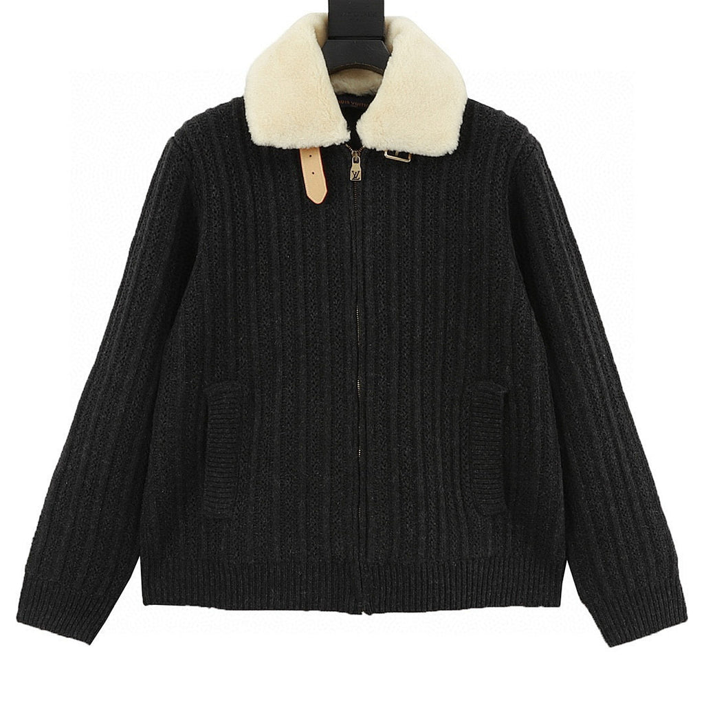 Louis Vuitton Cashmere-Wool Knit Jacket – Shearling Collar
