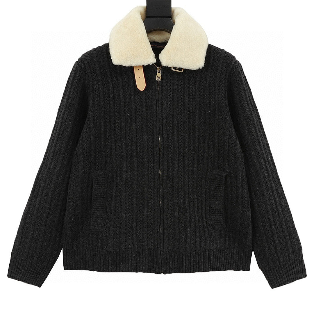 Louis Vuitton Cashmere-Wool Knit Jacket – Shearling Collar