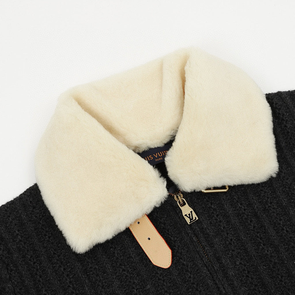 Louis Vuitton Cashmere-Wool Knit Jacket – Shearling Collar