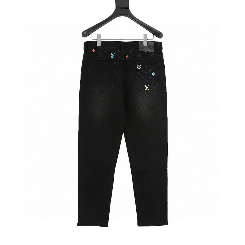 Louis Vuitton Monogram Denim Jeans with Colorful Back Pocket Embroidery