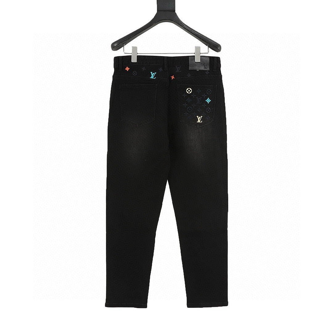 Louis Vuitton Monogram Denim Jeans with Colorful Back Pocket Embroidery
