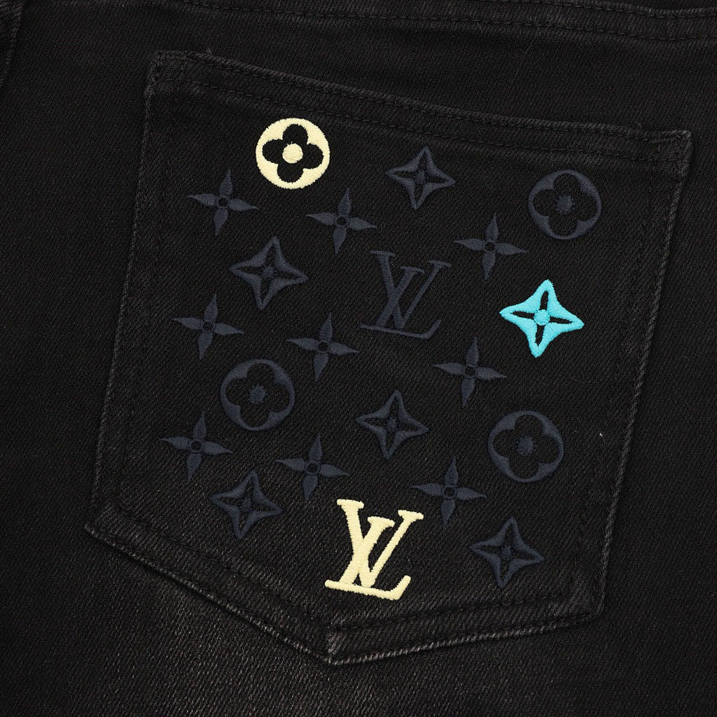 Louis Vuitton Monogram Denim Jeans with Colorful Back Pocket Embroidery