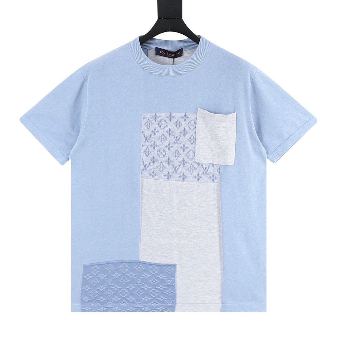 Louis Vuitton Short-Sleeved Knit Top with Monogram Jacquard and Color-Block Paneling