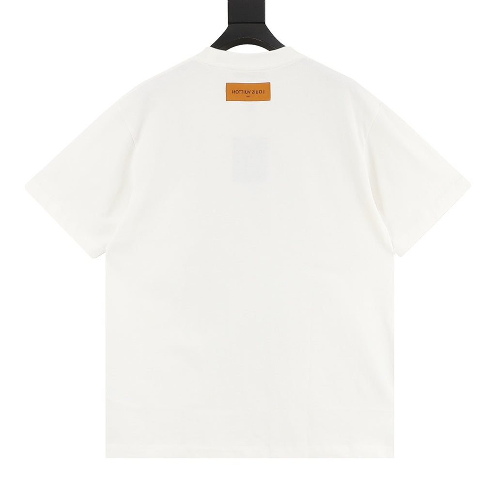 Louis Vuitton Short-Sleeve T-Shirt with Ink-Wash Blue Floral Print and 3D Logo